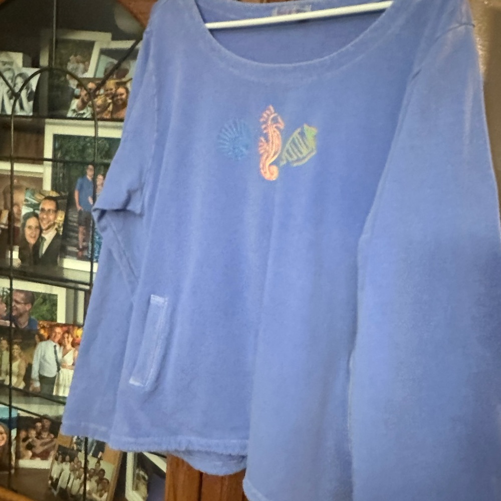 XL/XXL Stretchy Fresh Produce Blue Distressed Sweatshirt. Runs small ! - Picture 11 of 15